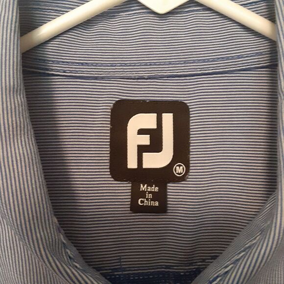 Footjoy FJ Golf Polo Shirt Mens Medium Blue Stripe Performance Stretch - Picture 3 of 7
